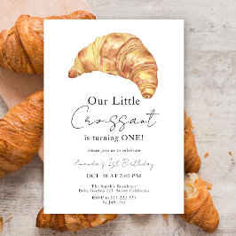 Vattenfärg Croissant 1:a födelsedag Party Inbjudningar