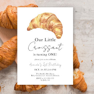 Vattenfärg Croissant 1-års födelsedagsfest Inbjudningar