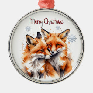 Vattenfärg Cuddling Fox Foxes Animal Nature Art Julgransprydnad Metall