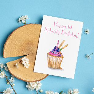 Vattenfärg Cupcake Första Nykterhetsfirande Kort