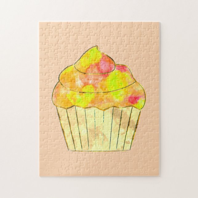 Vattenfärg Cupcake-målning  Pussel (Vertikal)