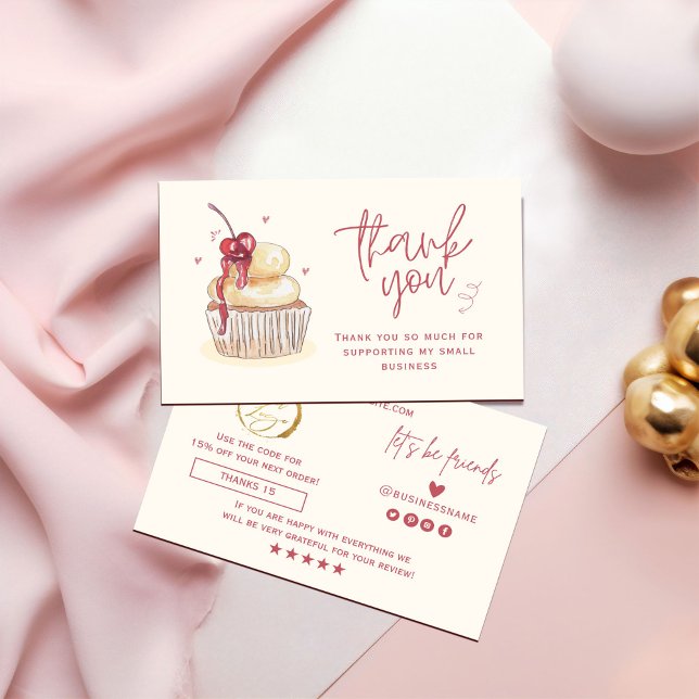 Vattenfärg Cupcake Tacksamhetskort Visitkort (Watercolor Cupcake Thank You Card #holidaycard #cupcakethankyoucard #valentineday #christmas #chic)