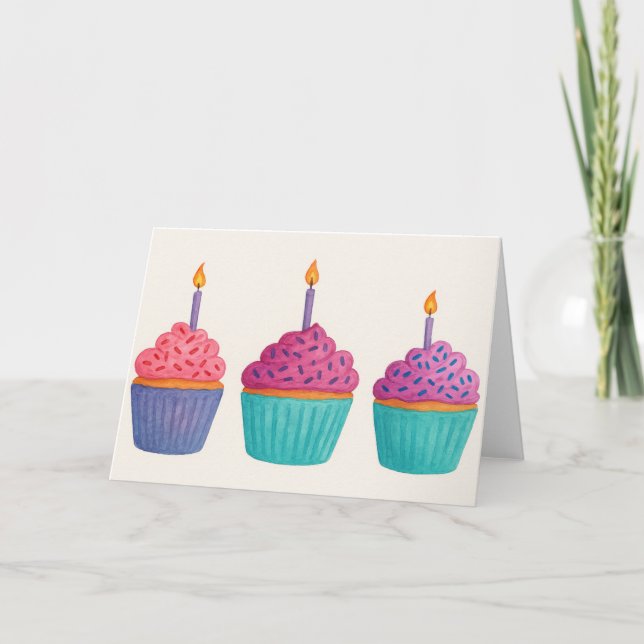 Vattenfärg Cupcakes Kort (Framsida)