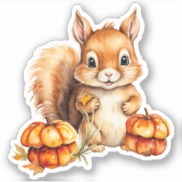 Vattenfärg Cute Baby Squirrel och Little Pumpkins Klistermärken