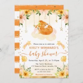 Vattenfärg Cute Blommigt Fox på Cloud Baby Shower Inbjudningar