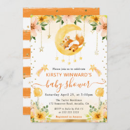 Vattenfärg Cute Blommigt Fox på Måne Baby Shower Inbjudningar