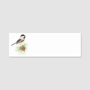 Vattenfärg Cute Chickadee Bird Animal nature art a Namnbricka