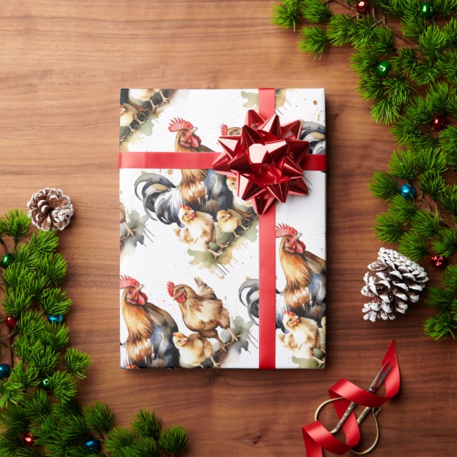 Vattenfärg Cute Chickens Bird Animal Natature Art Presentpapper (Julgåva)