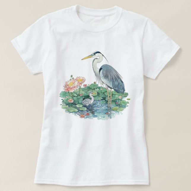 Vattenfärg Cute Crane Nature Älskare Shirt T (Design framsida)
