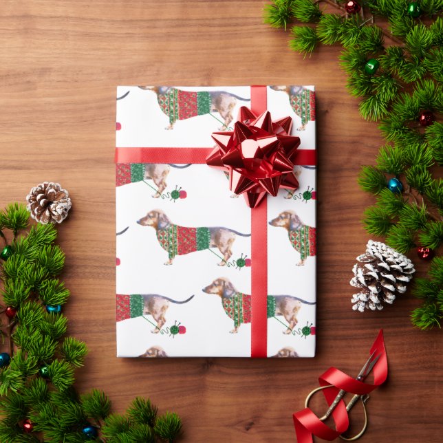Vattenfärg Cute Dachshund-Hund i julens jumper Presentpapper (Julgåva)
