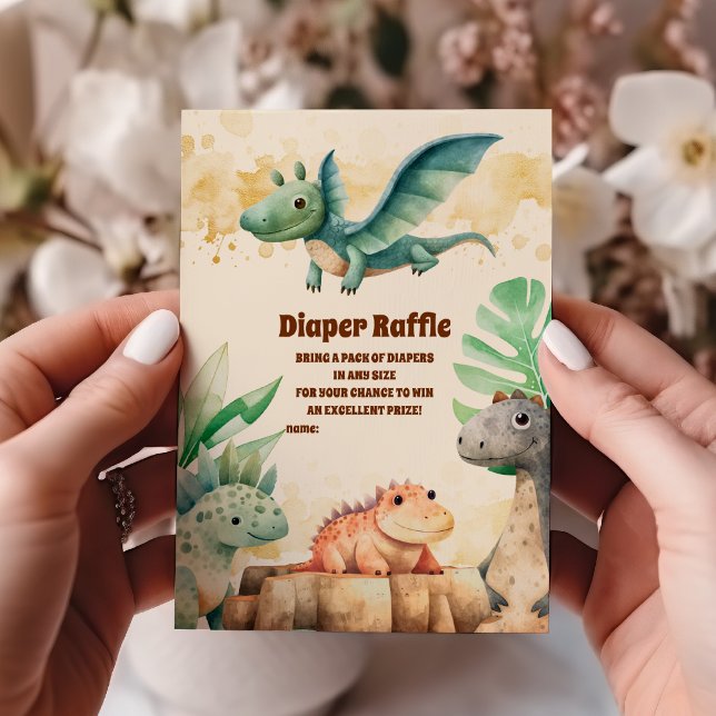 Vattenfärg Cute Dinosaur Diapper Raffle Tilläggskort (Skapare uppladdad)