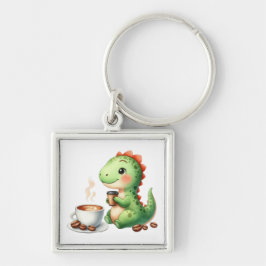 vattenfärg Cute Dinosaur Premium Square Keychain Fyrkantig Silverfärgad Nyckelring