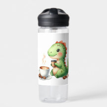 vattenfärg Cute Dinosaur T Rex dricker kaffe