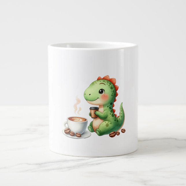 vattenfärg Cute Dinosaur T Rex dricker kaffe Jumbo Mugg (Framsidan)