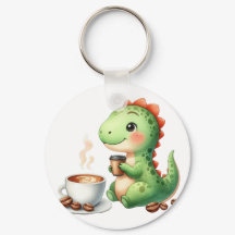 vattenfärg Cute Dinosaur T Rex dricker kaffe