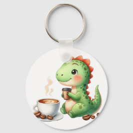 vattenfärg Cute Dinosaur T Rex dricker kaffe Nyckelring