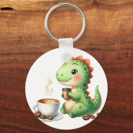 vattenfärg Cute Dinosaur T Rex dricker kaffe Nyckelring
