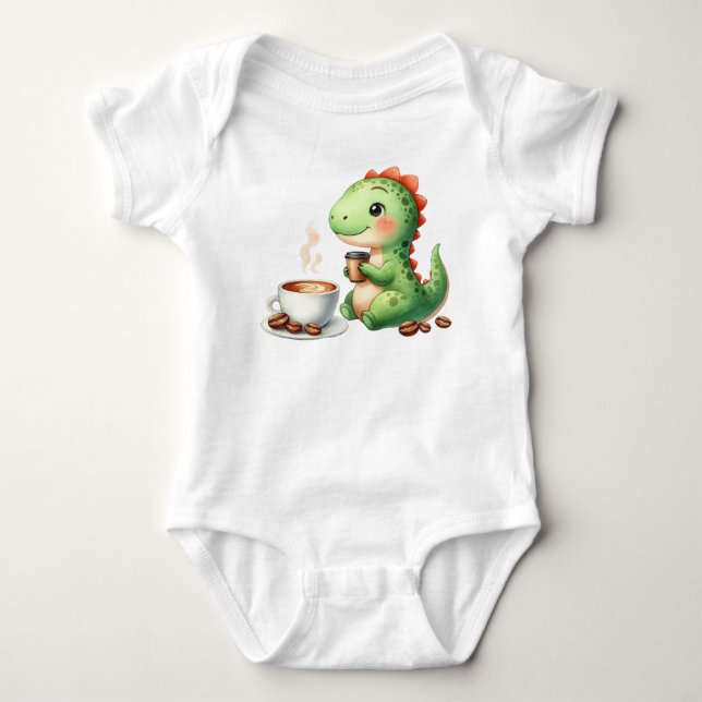 vattenfärg Cute Dinosaur T Rex dricker kaffe T Shirt (Framsida)