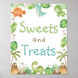 Vattenfärg Cute Dinosaurs Greenery Sweets & Trets Poster