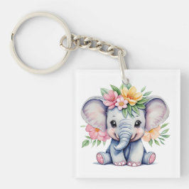 Vattenfärg Cute Elephant med blommor
