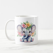 Vattenfärg Cute Elephant med blommor