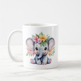 Vattenfärg Cute Elephant med blommor Kaffemugg
