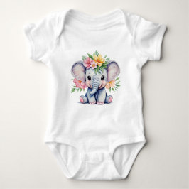 Vattenfärg Cute Elephant med blommor T Shirt