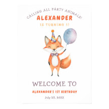 Vattenfärg Cute Fox 1:a födelsedag