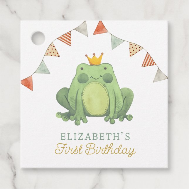 Vattenfärg Cute Frog Birthday Gåvor Etiketter (Framsida)