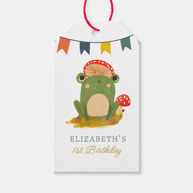 Vattenfärg Cute Frog Birthday Presentetikett (Framsidan)