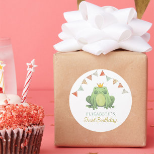 Vattenfärg Cute Frog Birthday Runt Klistermärke
