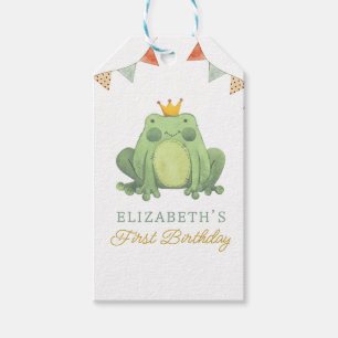 Vattenfärg Cute Frog Första födelsedag Presentetikett