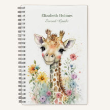 Vattenfärg Cute Giraffe med blommor