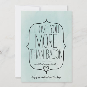 Vattenfärg Cute Heart Funny Bacon Valentines day Julkort
