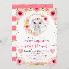 Vattenfärg Cute Jungle Elephant Baby Shower Inbjudningar