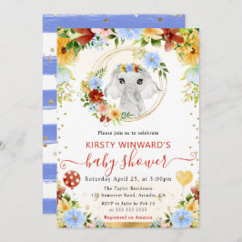 Vattenfärg Cute Jungle Elephant Baby Shower Inbjudningar