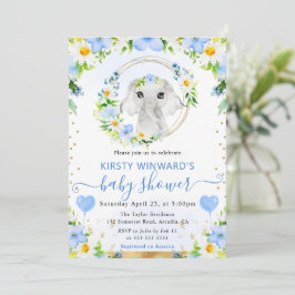 Vattenfärg Cute Jungle Elephant Baby Shower Inbjudningar