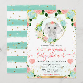 Vattenfärg Cute Jungle Elephant Baby Shower Inbjudningar