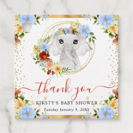 Vattenfärg Cute Jungle Elephant Blommigt Baby Show Gåvor Etiketter