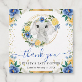 Vattenfärg Cute Jungle Elephant Blommigt Baby Show Gåvor Etiketter