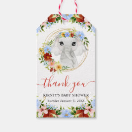 Vattenfärg Cute Jungle Elephant Blommigt Baby Show Presentetikett