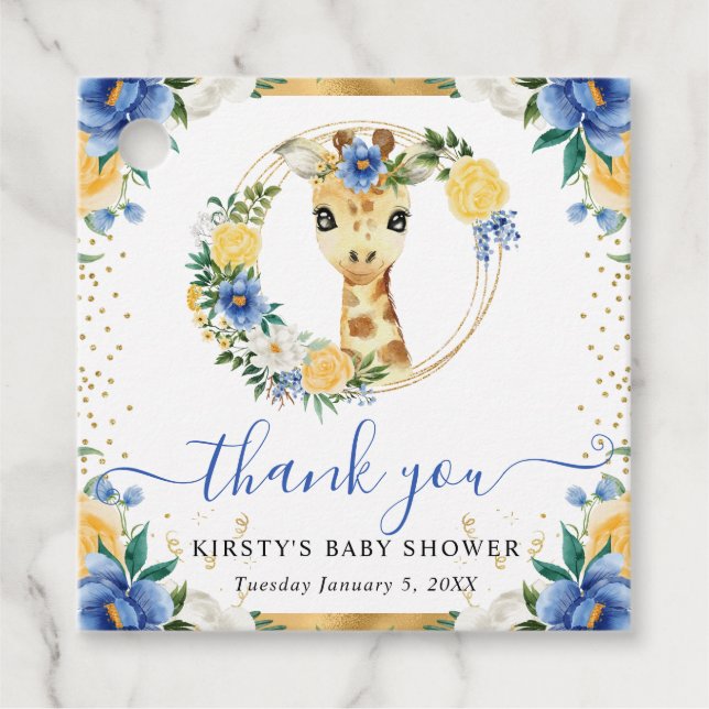 Vattenfärg Cute Jungle Giraffe Blommigt Baby Showe Gåvor Etiketter (Framsida)