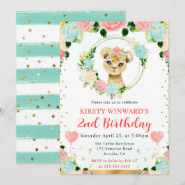 Vattenfärg Cute Jungle Lejona Barns födelsedag Inbjudningar