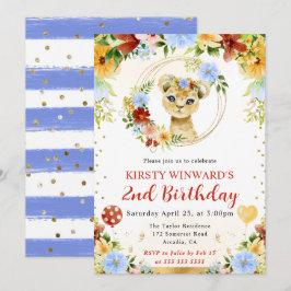 Vattenfärg Cute Jungle Lejona Barns födelsedag Inbjudningar