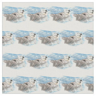 Vattenfärg Cute Little Otter Animal Art Tyg