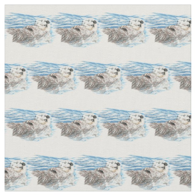 Vattenfärg Cute Little Otter Animal Art Tyg (Närbild)