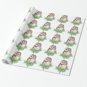 Vattenfärg Cute Little Uggla Bird Nature Art Presentpapper