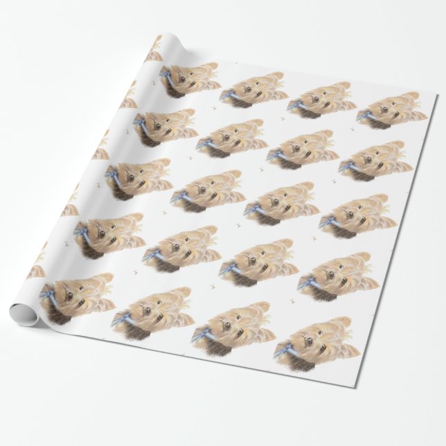 Vattenfärg Cute Little Yorkie Hund Pet Animal Art Presentpapper (Utrullad)