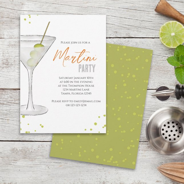 Vattenfärg Cute Martini Party Whimsical Roligt Dri Inbjudningar (Skapare uppladdad)