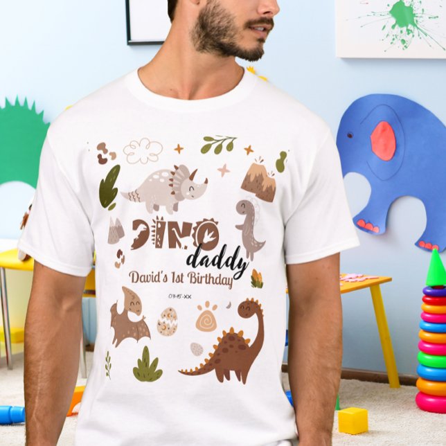 Vattenfärg Cute Neutralt Dinosaur Party Birthday T Shirt (Skapare uppladdad)
